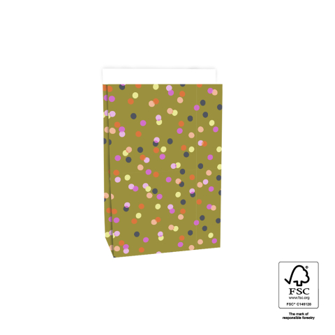 P44.083.017 Blokbodemzakken - Party Confetti Olive - 17 x 10 x 25 cm