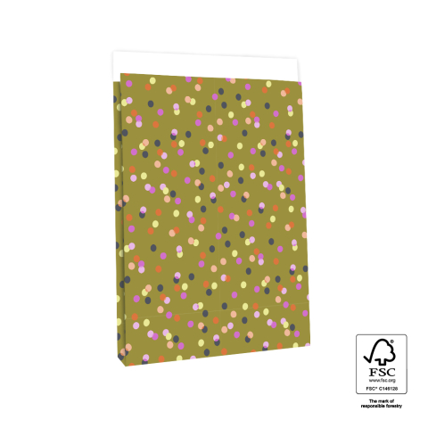 P44.083.027 Blokbodemzakken - Party Confetti Olive - 27 x 15 x 34 cm