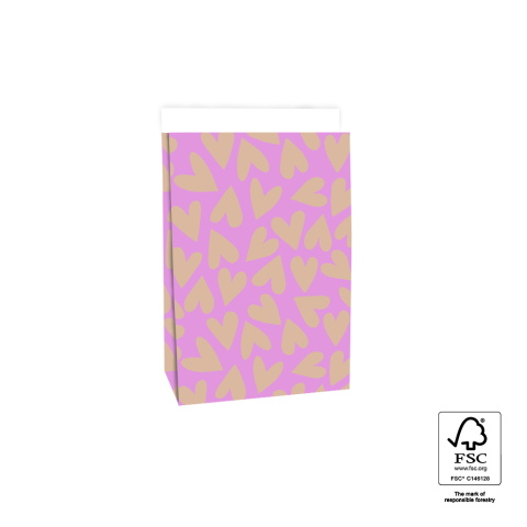 P44.084.017 Blokbodemzakken - Big Hearts Pink/Nude - 17 x 10 x 25 cm