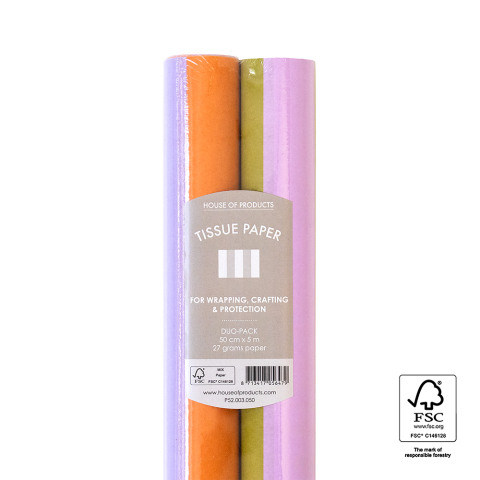 P52.003.050 Duo Pack Vloeipapier op rol - Stripe Orange/Pink