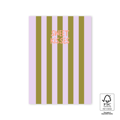 P75.004.015 Ansichtkaart - Stripe Olive - Sweet kisses