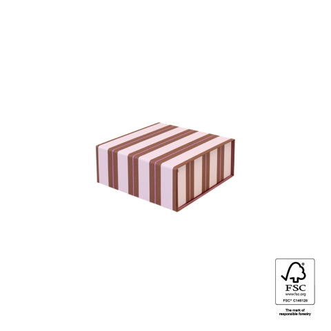 P76.103.014 Geschenkdoos Magneet - Stripe Chalk Chocolate Pink - 14 x 14,5 x 5,7 cm