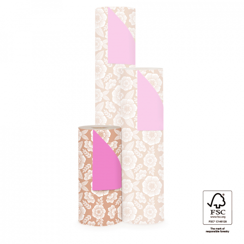 P15.169.030 Inpakpapier - Flowers Taupe - Pink