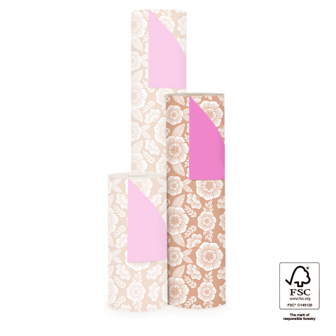 P15.169.050 Inpakpapier - Flowers Taupe - Pink