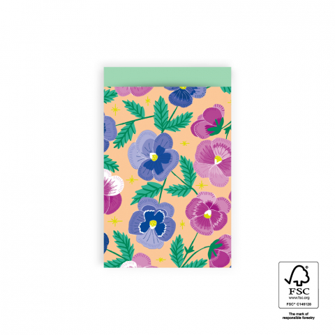 P43.154.012 Cadeauzakjes - Pansy Flowers - Mint - 12 x 19 cm