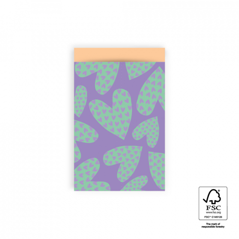 P43.174.012 Cadeauzakjes - Love Hearts Lilac - Peach - 12 x 19 cm