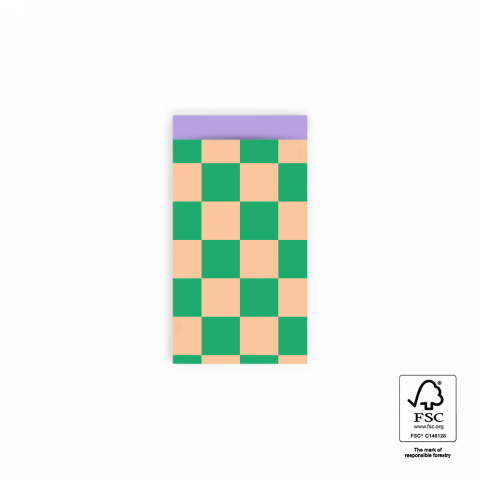 P43.177.007 Cadeauzakjes - Big Check Peach/Green - Lilac - 7 x 13 cm