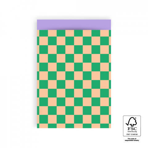 P43.177.017 Cadeauzakjes - Big Check Peach/Green - Lilac - 17 x 25 cm