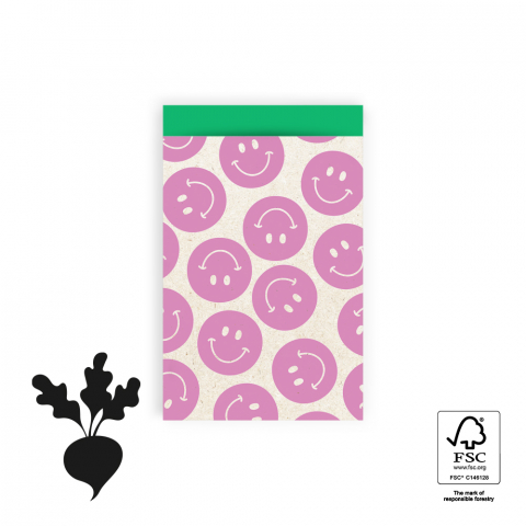 P43.178.012 Cadeauzakjes - Smiley Bright Pink - Green - 12 x 19 cm