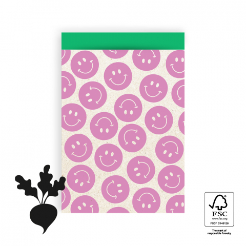 P43.178.017 Cadeauzakjes - Smiley Bright Pink - Green - 17 x 25 cm