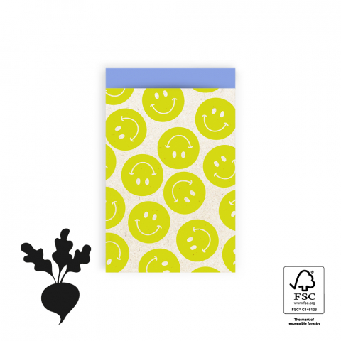 P43.179.012 Cadeauzakjes - Smiley Lemon Yellow - Blue - 12 x 19 cm