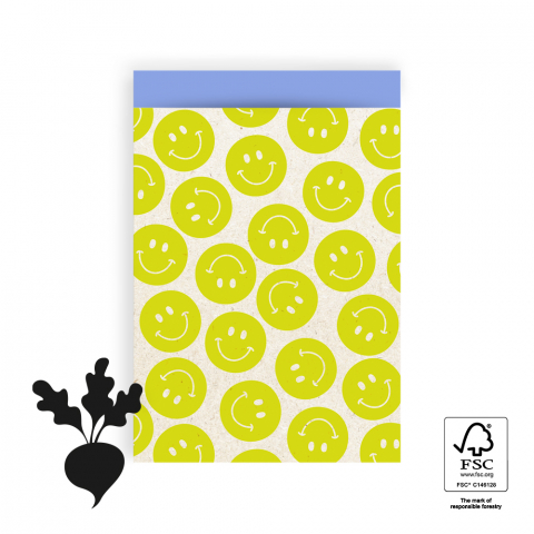 P43.179.017 Cadeauzakjes - Smiley Lemon Yellow - Blue - 17 x 25 cm