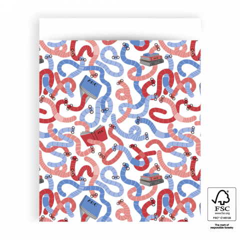 Flat bags - Bookworm Indigo Blue/Cherry Red - 27 x 34 cm